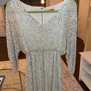 White and Silver Sequin Alice + Olivia Dress
